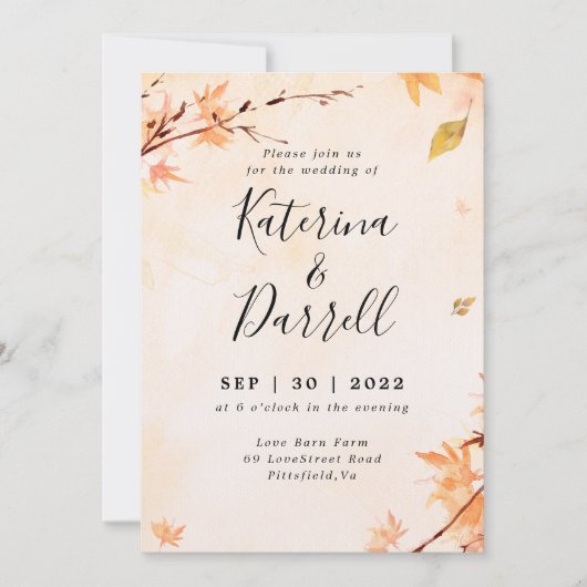 スクリプトエレガント秋結婚式招待状 招待状 (正面)