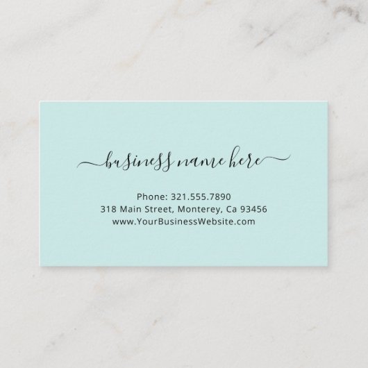 スクリプトエレガント美しいサロンティール(緑がかった色)ターコイズ ロイヤリティカード (裏面)