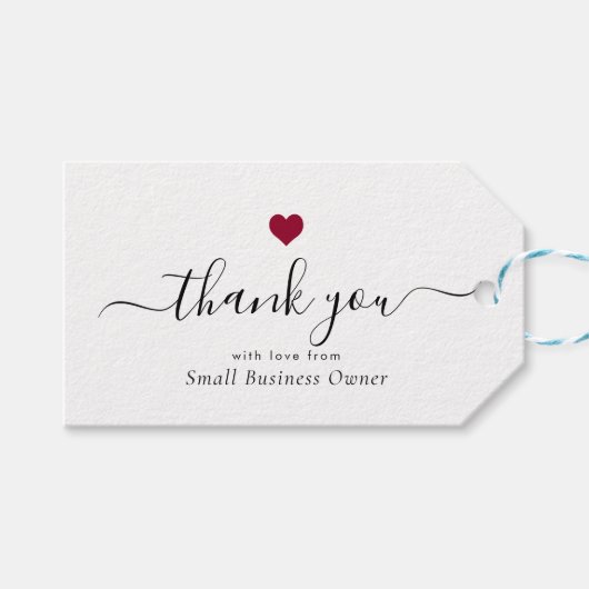 スクリプトエレガント赤いハート業モダン務に感謝 ギフトタグ (正面(横))