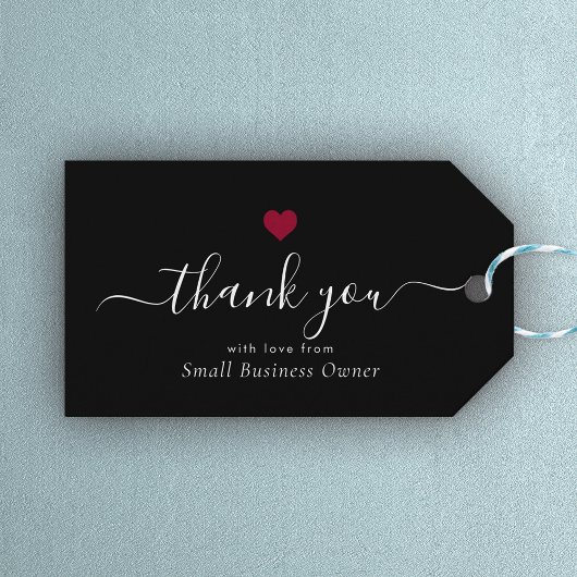 スクリプトエレガント赤いハート業モダン務に感謝 ギフトタグ