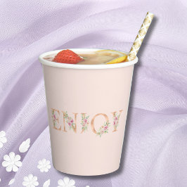 スクリプトエレガント赤面ピンクローズブライダルシャワー 紙コップ