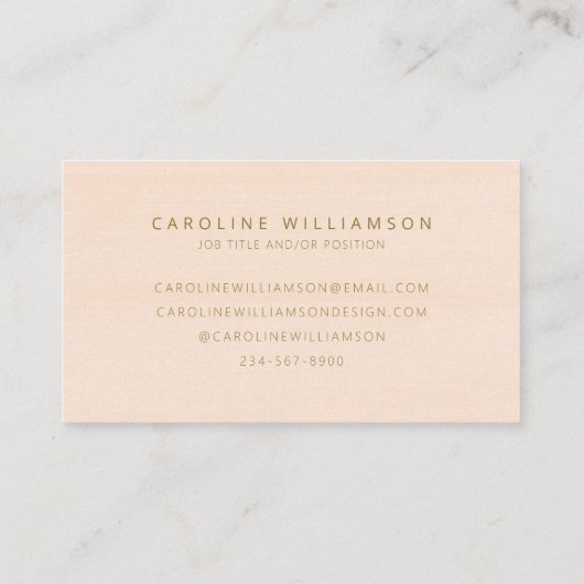 スクリプトエレガント赤面ピーチと金ゴールドパーソナライズされた 名刺 (裏面)