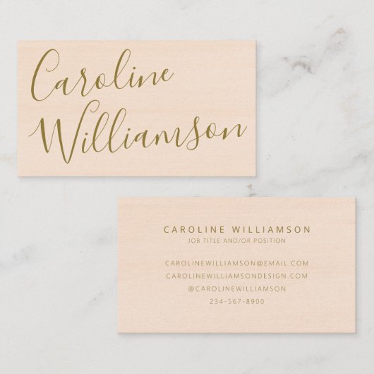 スクリプトエレガント赤面ピーチと金ゴールドパーソナライズされた 名刺 (正面/裏面)