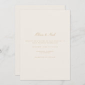 スクリプトエレガント金ゴールドアイボリー結婚式招待状カード 招待状 (正面/裏面)