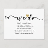 スクリプトエレガント金ゴールドハート日付の保存 案内ポストカード (正面)