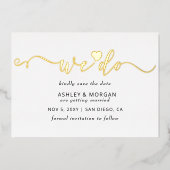 スクリプトエレガント金ゴールドハート日付の保存 箔招待状 (正面)