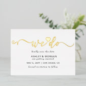 スクリプトエレガント金ゴールドハート日付の保存 箔招待状 (立ち正面)