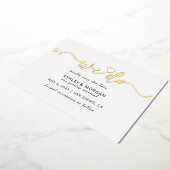 スクリプトエレガント金ゴールドハート日付の保存 箔招待状 (回転した状態)