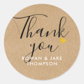 スクリプトエレガント金ゴールドハート素朴クラフトありがとう ラウンドシール (正面)