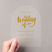 スクリプトエレガント金ゴールド書モダンの結婚種類 アクリル招待状 (インサイチュ (ポータブル))