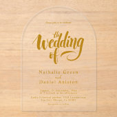 スクリプトエレガント金ゴールド書モダンの結婚種類 アクリル招待状 (正面)