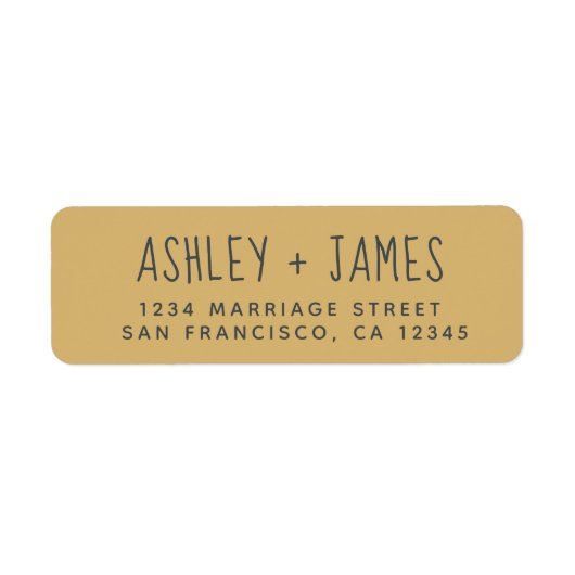 スクリプトエレガント金ゴールド黄結婚色の差出人住所 ラベル (正面)