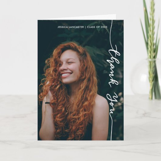 スクリプトカジュアルのモダン大学院写真あり サンキューカード (正面)