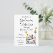 スクリプトカジュアルバーカートの卒業招待状 ポストカード (スタンド正面)