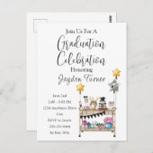 スクリプトカジュアルバーカートの卒業招待状 ポストカード (正面/裏面)