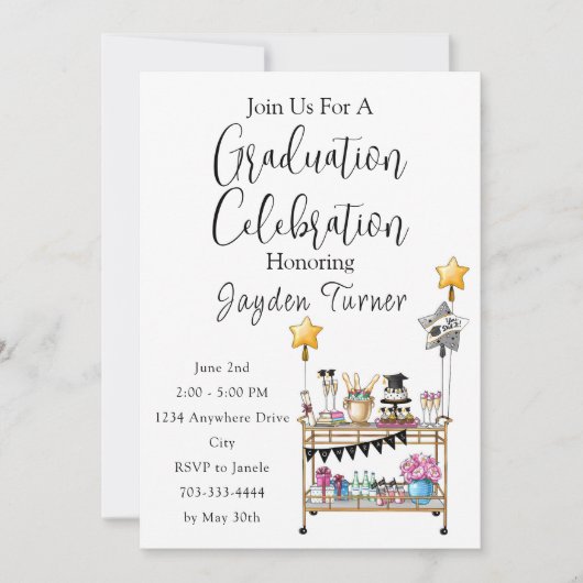 スクリプトカジュアルバーカートの卒業招待状 招待状 (正面)