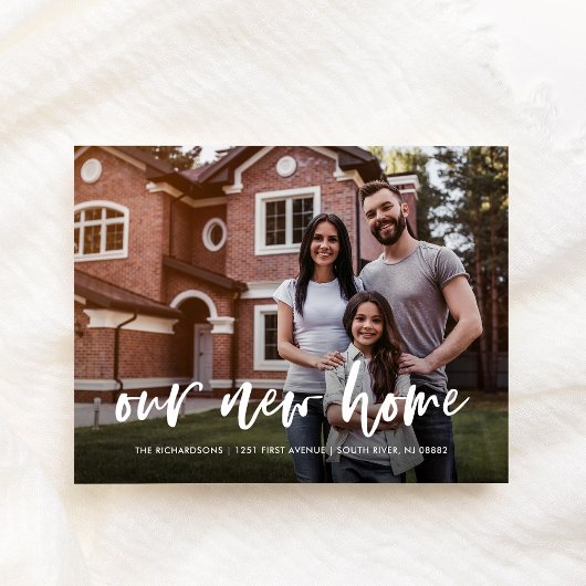 スクリプトカジュアル | シンプル写真の移動のお知らせ インビテーションポストカード