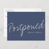 スクリプトカジュアル |ネイビーブルーグレー延期結婚の ポストカード (正面/裏面)