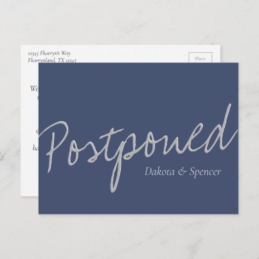 スクリプトカジュアル |ネイビーブルーグレー延期結婚の ポストカード (正面/裏面)
