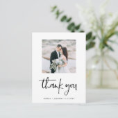 スクリプトカジュアル | ミニマル結婚リストの写真ありがとう ポストカード (スタンド正面)
