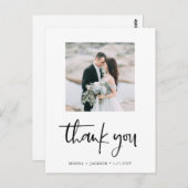 スクリプトカジュアル | ミニマル結婚リストの写真ありがとう ポストカード (正面/裏面)