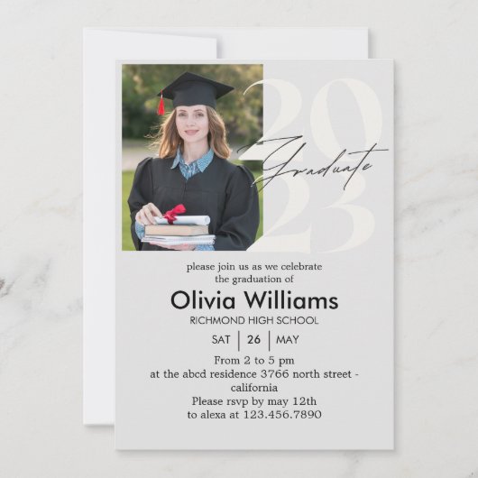 スクリプトカジュアル |写真カスタムの卒業式パーティー 招待状 (正面)