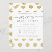 スクリプトカジュアル |金ゴールド水玉模様ブライダルシャワー 招待状 (正面/裏面)