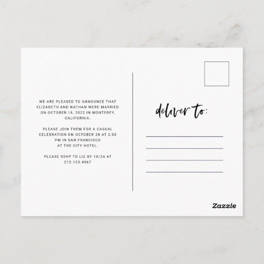 スクリプトカジュアル | 2つの写真の取り消しのお知らせ ポストカード (裏面)