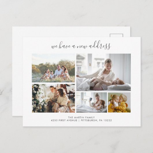 スクリプトカジュアル | 5枚の写真が動いているお知らせ ポストカード (正面/裏面)