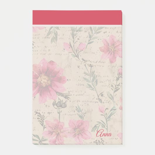 スクリプトカスタムロマンチックなヴィンテージフローラ背景 ポストイット (正面)