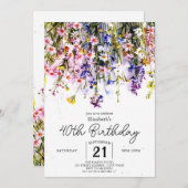 スクリプトカスタムワイルドフラワーズ40歳の誕生日 招待状 (正面/裏面)