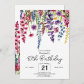 スクリプトカラフルワイルドフラワーズ40歳の誕生日 招待状 (正面/裏面)