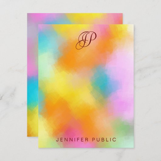 スクリプトカラフル抽象芸術の手書きモノグラムの入力 ノートカード (正面/裏面)