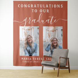 スクリプトカリグラフィー2枚の写真 卒業 | オレンジ タペストリー