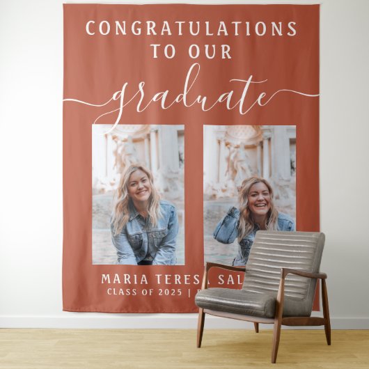 スクリプトカリグラフィー2枚の写真 卒業 | オレンジ タペストリー (インサイチュ)