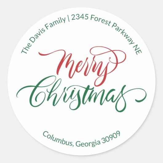 スクリプトカリグラフィー メリークリスマス 返送先住所 ラウンドシール (正面)