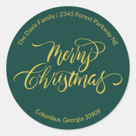 スクリプトカリグラフィー メリークリスマス 返送先住所 ラウンドシール