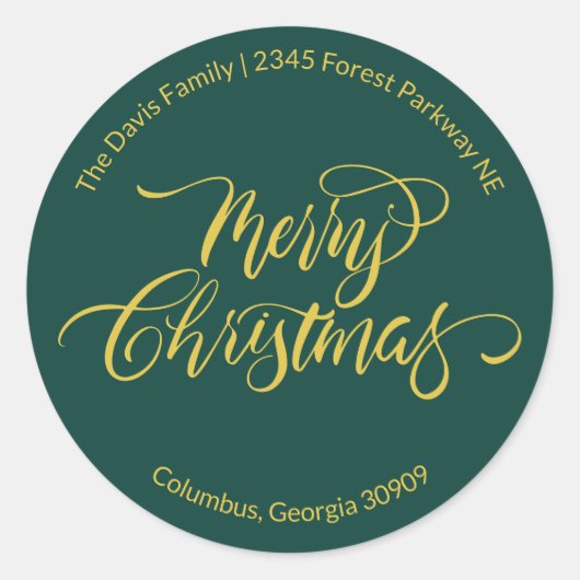 スクリプトカリグラフィー メリークリスマス 返送先住所 ラウンドシール (正面)