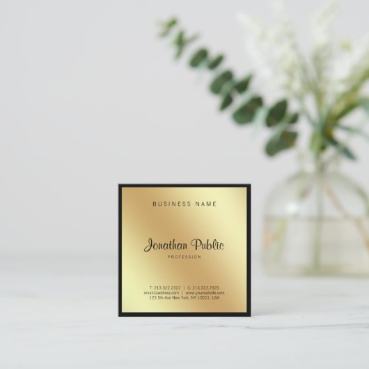 スクリプトグラマーブラック金ゴールドプロフェッショナル優雅 スクエア名刺 (スタンド正面)