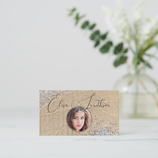 スクリプトグランジGlamソーシャルメディアQRコード写真の追加 名刺 (スタンド正面)