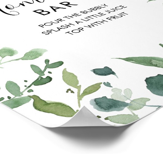 スクリプトグリーンリーフ赤ちゃんシャワー桃佐バー標識 ポスター (角)