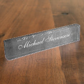 スクリプトグレーの黒板パターンのビジネス名札 デスクネームプレート (側面)