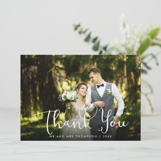 スクリプトサンキュー金ゴールド結婚ハートの写真 サンキューカード (スタンド正面)