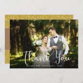 スクリプトサンキュー金ゴールド結婚ハートの写真 サンキューカード (正面/裏面)