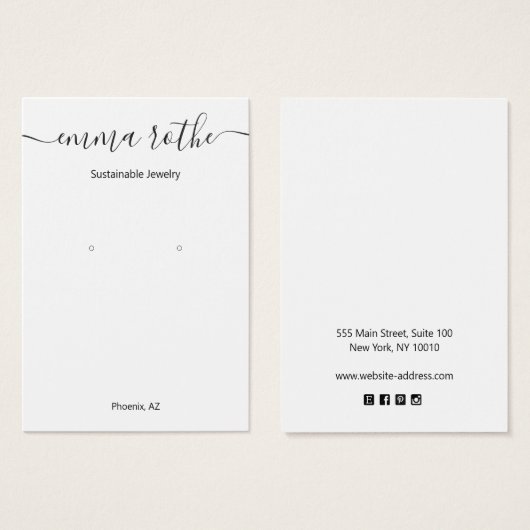 スクリプトシグネチャホワイトイヤリングディスプレイカード (正面&裏面)