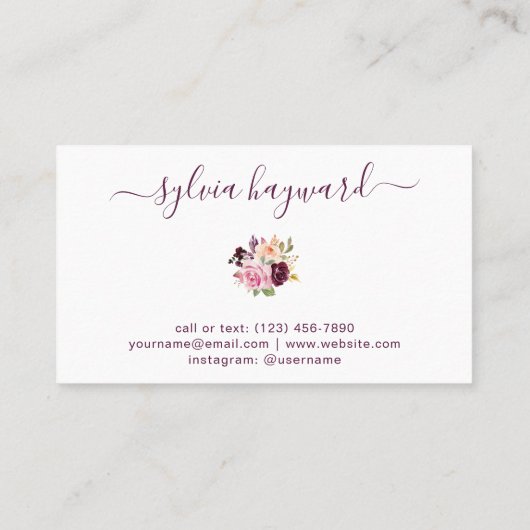 スクリプトシグネチャーエレガントパープルウォーターの色フローラ 名刺 (裏面)