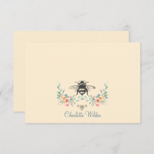 スクリプトシグネチャーパーソナライズされたビーフローラ ノートカード (正面/裏面)