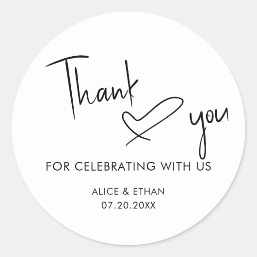 スクリプトシグネチャー結婚ハートの感謝 ラウンドシール (正面)