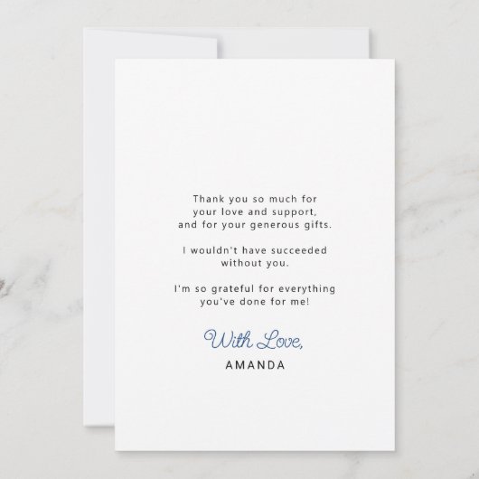 スクリプトシンプルの卒業PHOTOサンキューカード 案内状 (裏面)