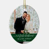 スクリプトスタイリッシュの初めてのクリスマス緑 セラミックオーナメント (右)